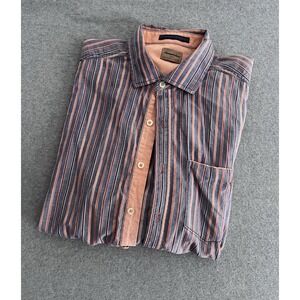 Tommy Bahama Shirt Mens XXL Button‎ Up Long Sleeve Blue Orange Striped Cotton